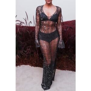 NEW‎ Aya Muse x REVOLVE Crochet Maxi Dress in Olive Green XL